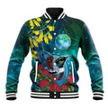 New Zealand Tui Bird Baseball Jacket Maori Koru With Pohutukawa Galaxy Style - Aussie Hoodie