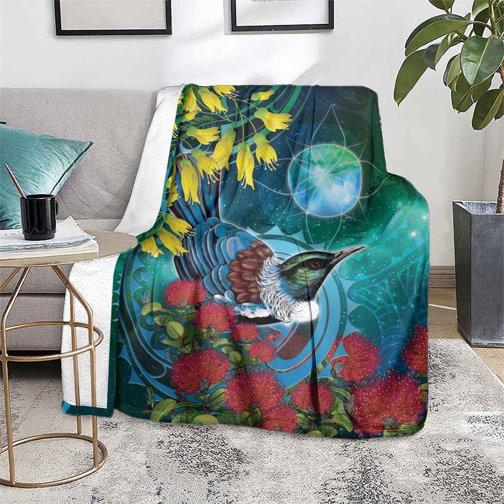 New Zealand Tui Bird Blanket Maori Koru With Pohutukawa Galaxy Style - Aussie Hoodie