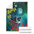 New Zealand Tui Bird Blanket Maori Koru With Pohutukawa Galaxy Style - Aussie Hoodie