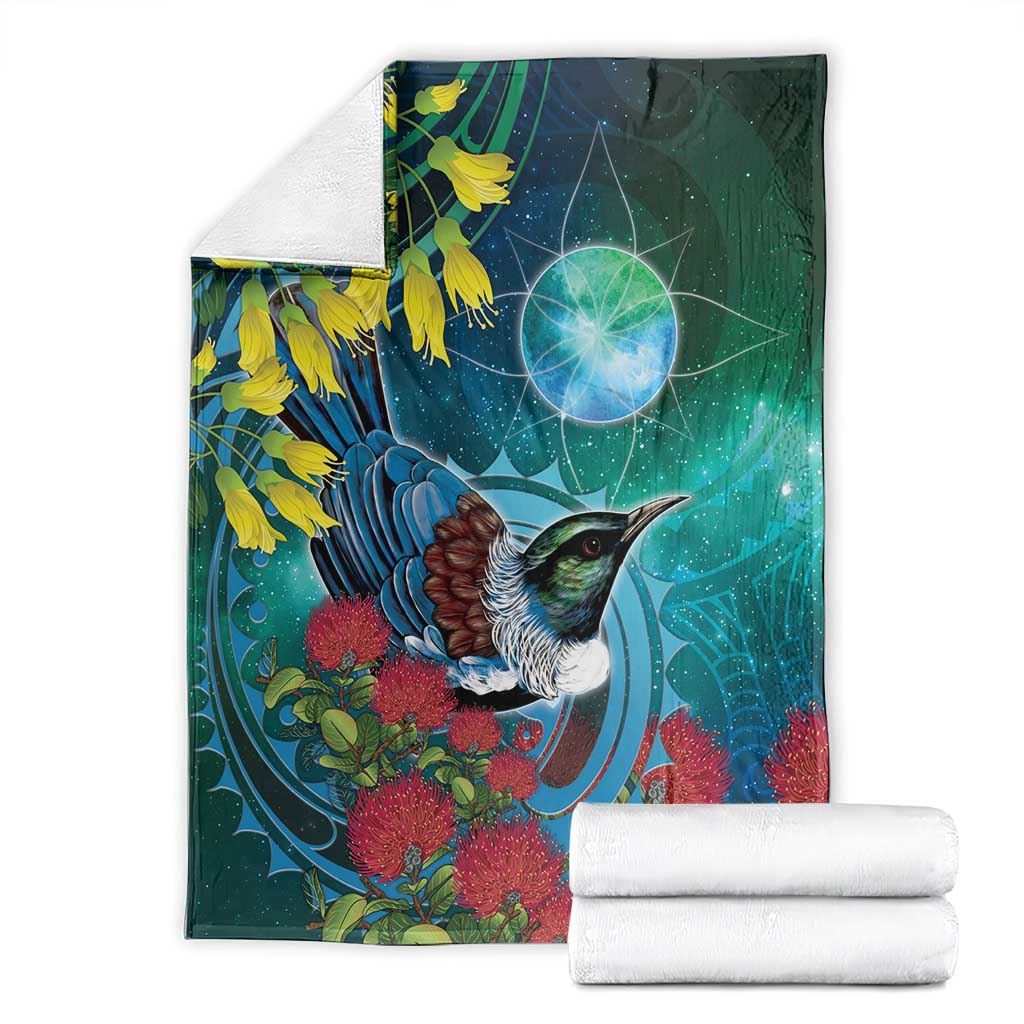 New Zealand Tui Bird Blanket Maori Koru With Pohutukawa Galaxy Style - Aussie Hoodie