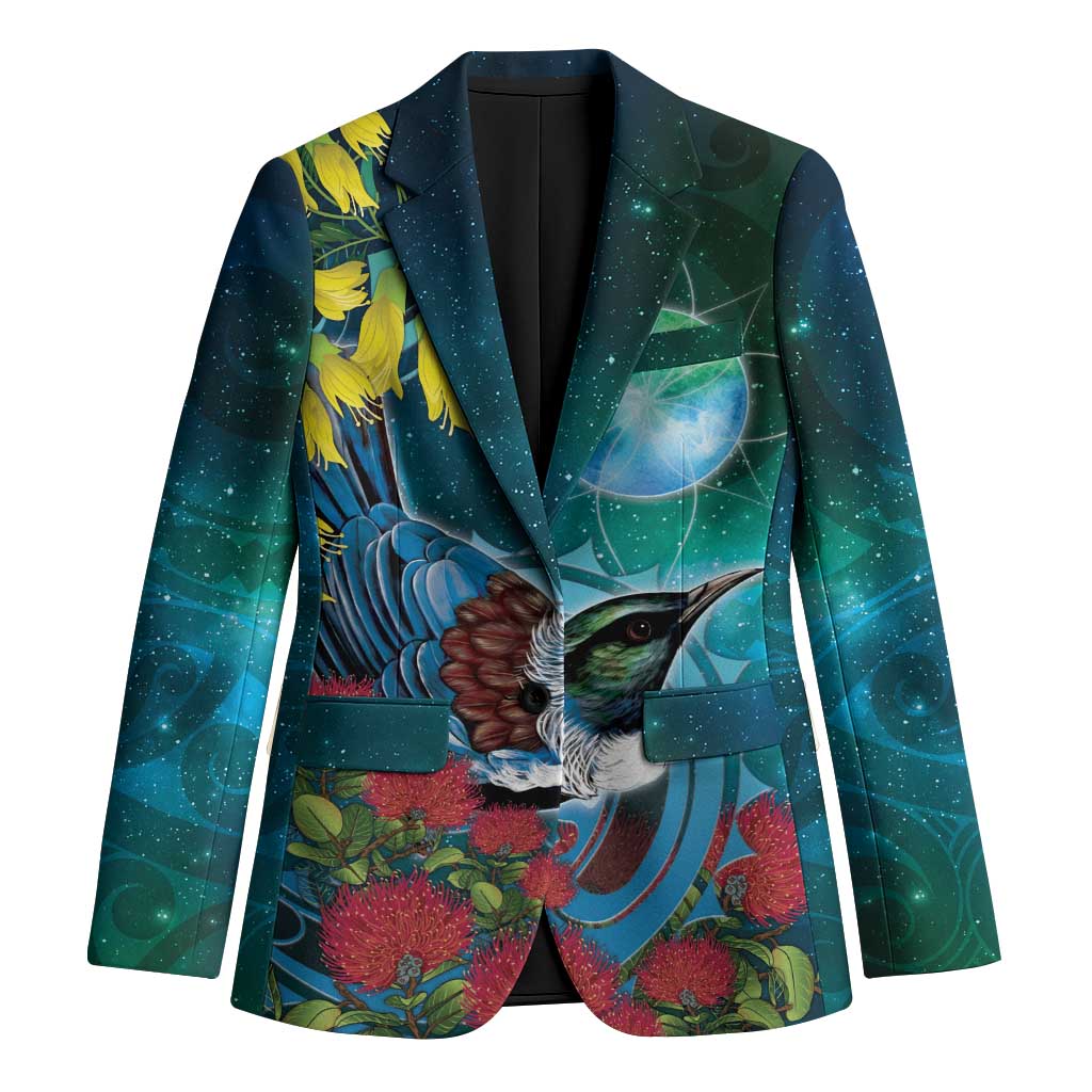 New Zealand Tui Bird Blazer Maori Koru With Pohutukawa Galaxy Style - Aussie Hoodie