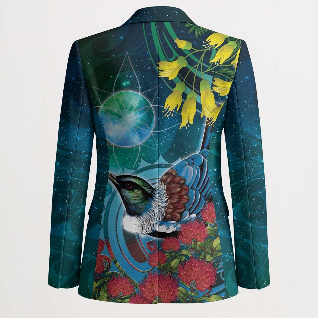 New Zealand Tui Bird Blazer Maori Koru With Pohutukawa Galaxy Style - Aussie Hoodie