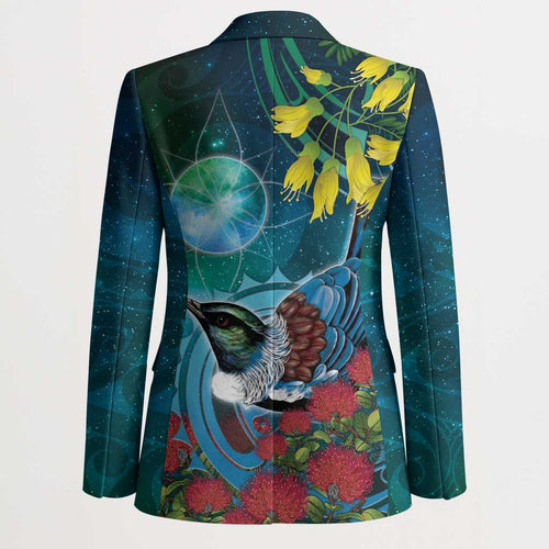 New Zealand Tui Bird Blazer Maori Koru With Pohutukawa Galaxy Style - Aussie Hoodie