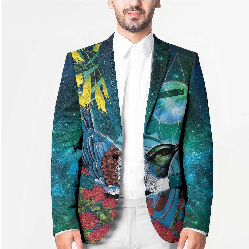 New Zealand Tui Bird Blazer Maori Koru With Pohutukawa Galaxy Style - Aussie Hoodie