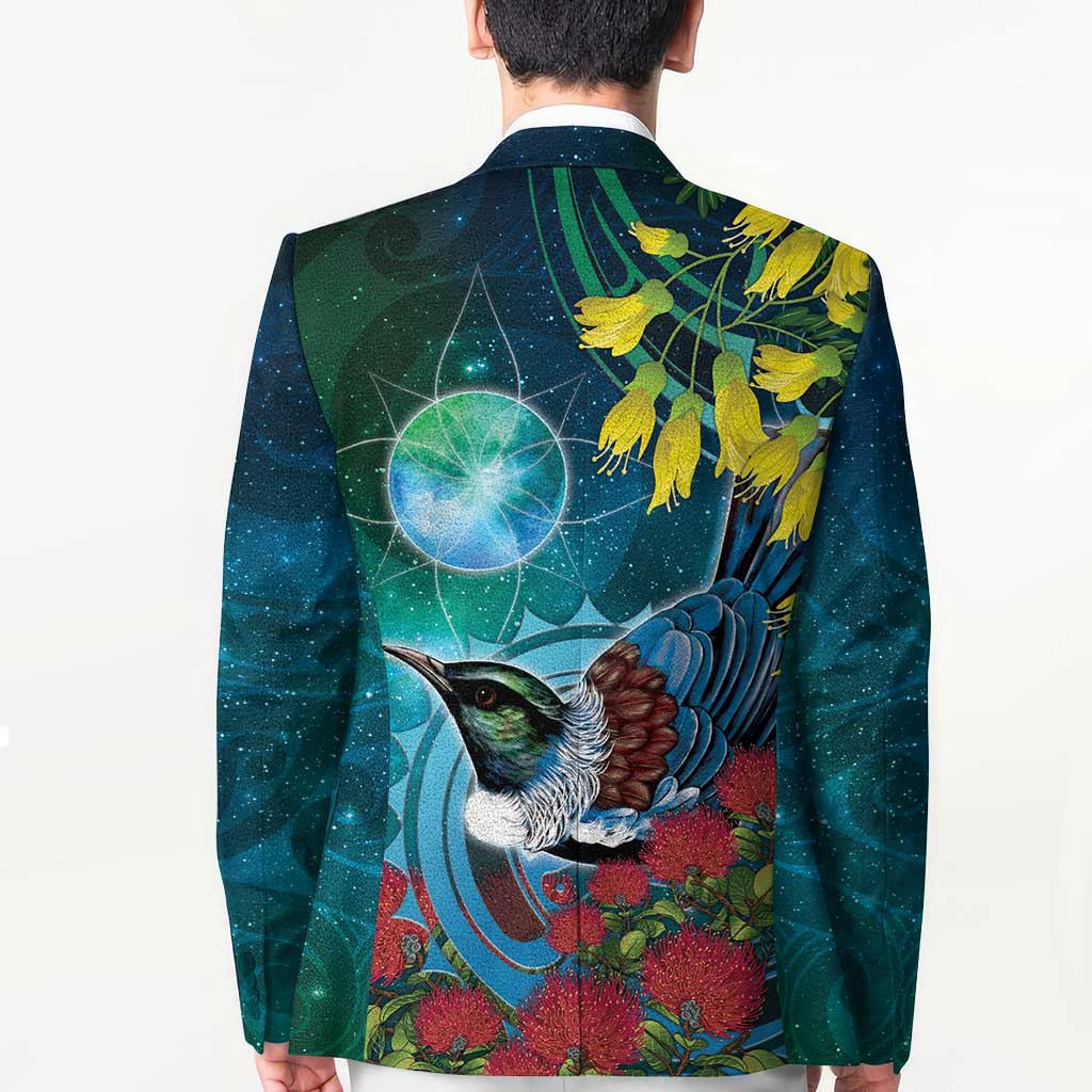 New Zealand Tui Bird Blazer Maori Koru With Pohutukawa Galaxy Style - Aussie Hoodie