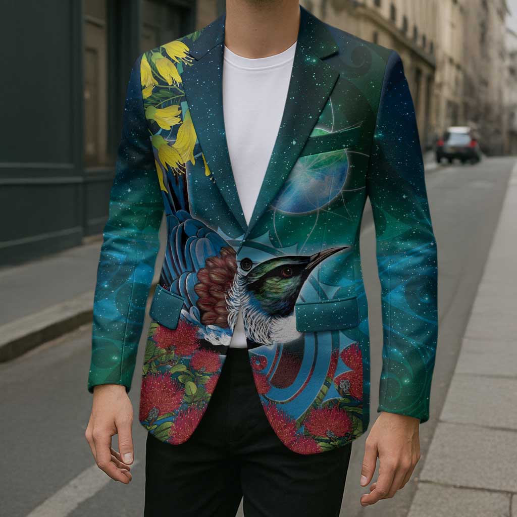 New Zealand Tui Bird Blazer Maori Koru With Pohutukawa Galaxy Style - Aussie Hoodie