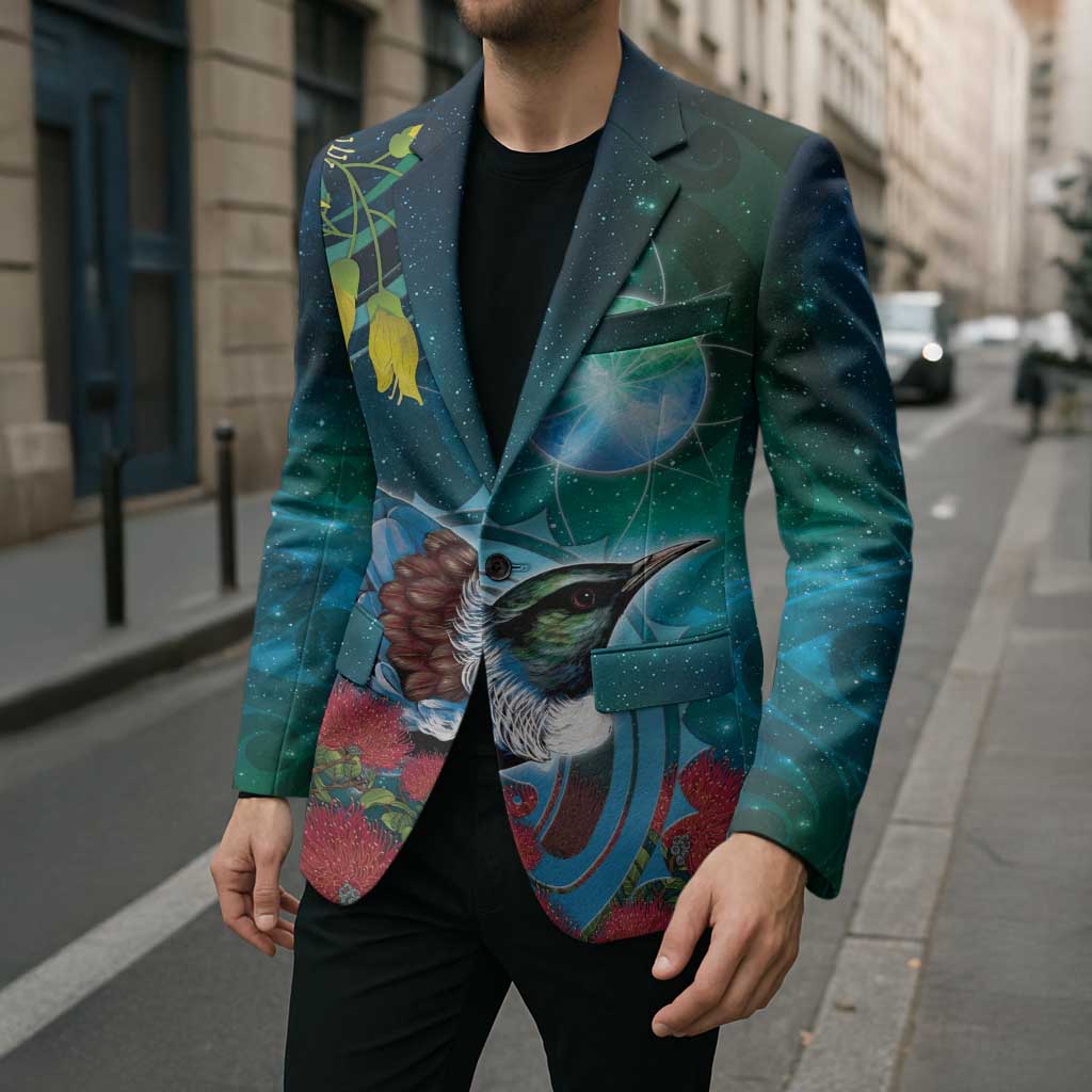 New Zealand Tui Bird Blazer Maori Koru With Pohutukawa Galaxy Style - Aussie Hoodie