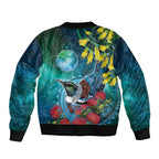 New Zealand Tui Bird Bomber Jacket Maori Koru With Pohutukawa Galaxy Style - Aussie Hoodie
