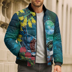 New Zealand Tui Bird Bomber Puffer Jacket Maori Koru With Pohutukawa Galaxy Style - Aussie Hoodie