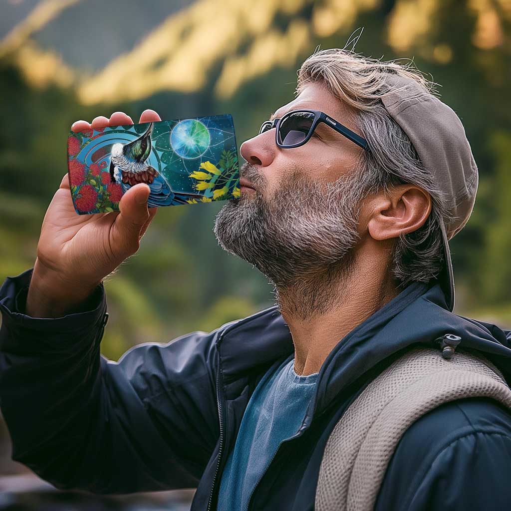 New Zealand Tui Bird 4 in 1 Can Cooler Tumbler Maori Koru With Pohutukawa Galaxy Style - Aussie Hoodie