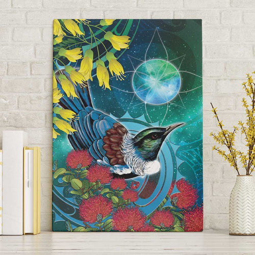 New Zealand Tui Bird Canvas Wall Art Maori Koru With Pohutukawa Galaxy Style - Aussie Hoodie
