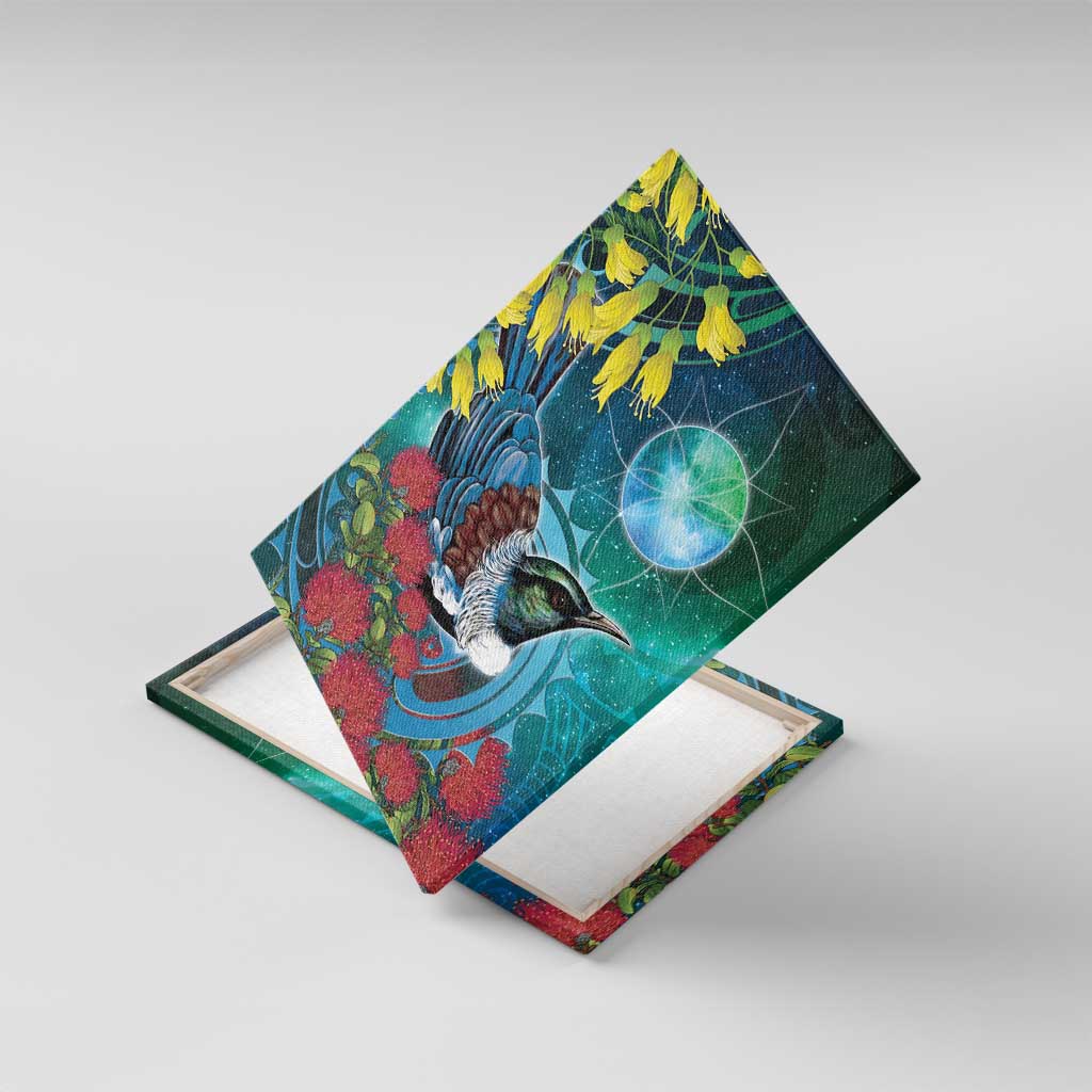 New Zealand Tui Bird Canvas Wall Art Maori Koru With Pohutukawa Galaxy Style - Aussie Hoodie