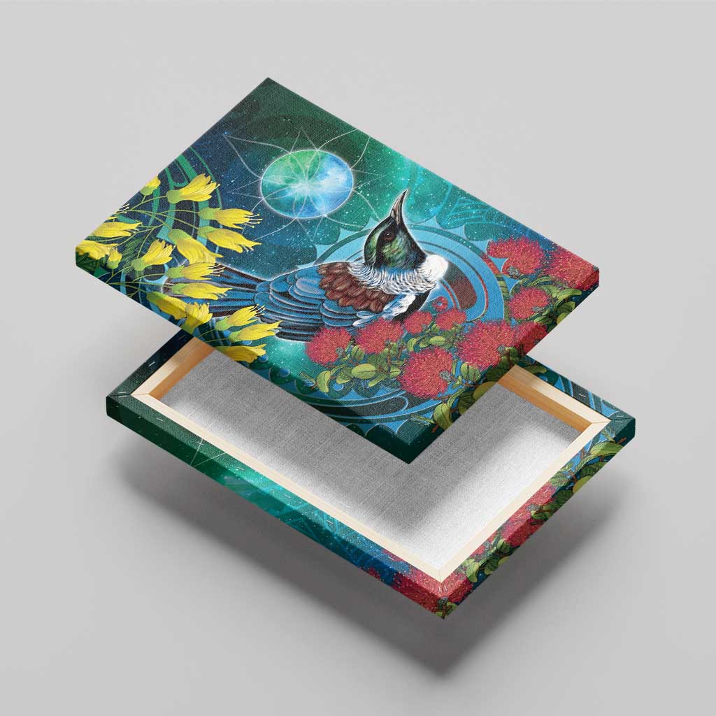 New Zealand Tui Bird Canvas Wall Art Maori Koru With Pohutukawa Galaxy Style - Aussie Hoodie