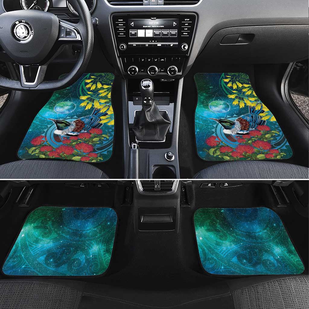 New Zealand Tui Bird Car Mats Maori Koru With Pohutukawa Galaxy Style - Aussie Hoodie