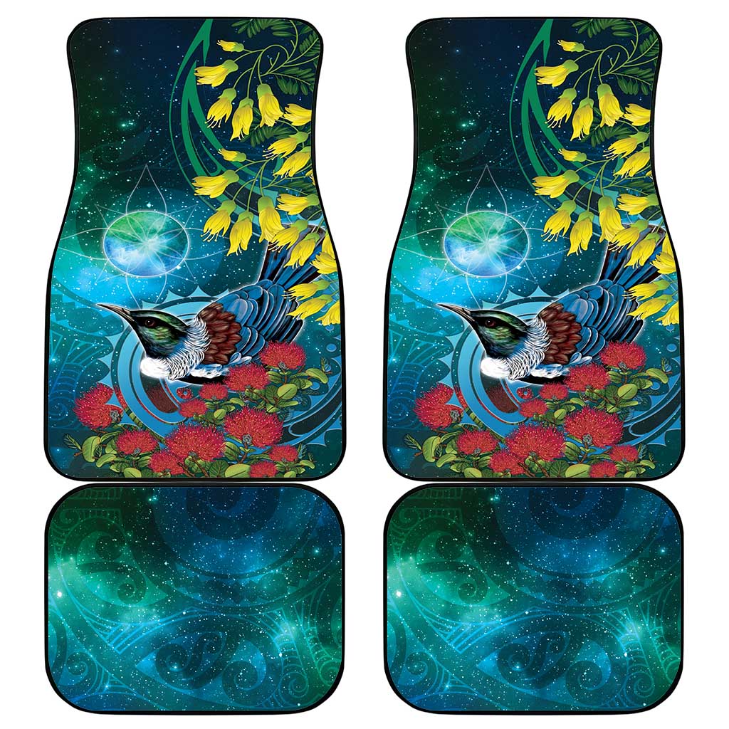 New Zealand Tui Bird Car Mats Maori Koru With Pohutukawa Galaxy Style - Aussie Hoodie
