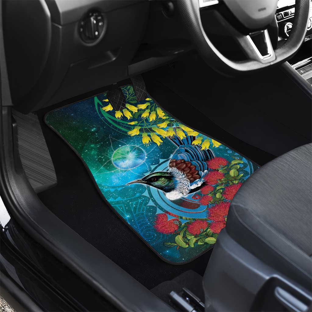 New Zealand Tui Bird Car Mats Maori Koru With Pohutukawa Galaxy Style - Aussie Hoodie