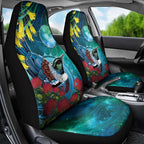 New Zealand Tui Bird Car Seat Cover Maori Koru With Pohutukawa Galaxy Style - Aussie Hoodie