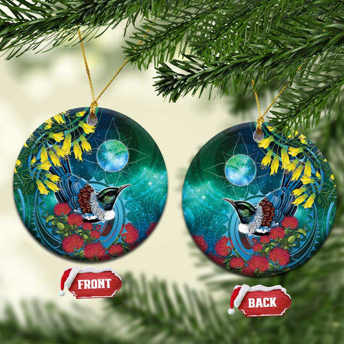 New Zealand Tui Bird Ceramic Ornament Maori Koru With Pohutukawa Galaxy Style - Aussie Hoodie