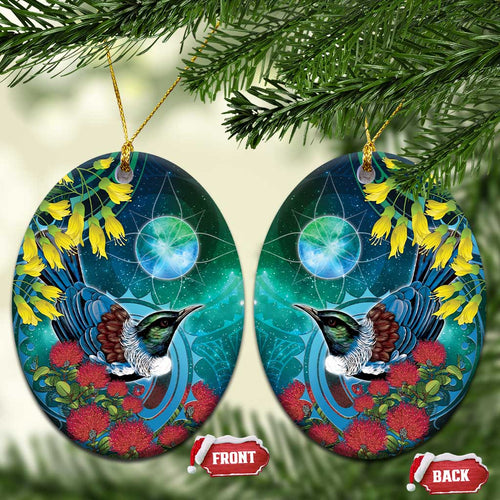 New Zealand Tui Bird Ceramic Ornament Maori Koru With Pohutukawa Galaxy Style - Aussie Hoodie