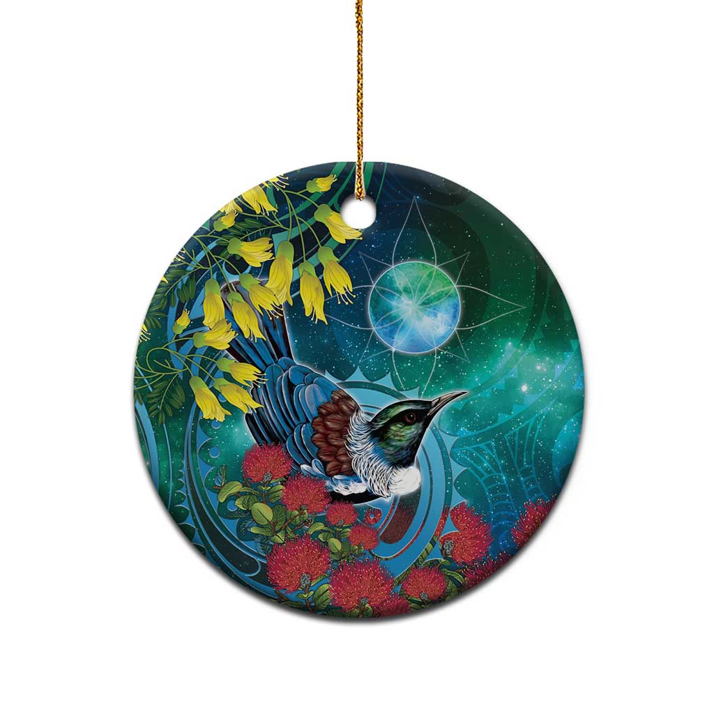 New Zealand Tui Bird Ceramic Ornament Maori Koru With Pohutukawa Galaxy Style - Aussie Hoodie