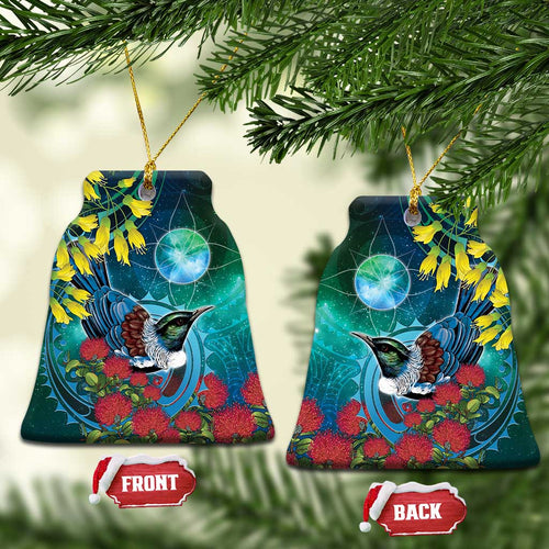 New Zealand Tui Bird Ceramic Ornament Maori Koru With Pohutukawa Galaxy Style - Aussie Hoodie