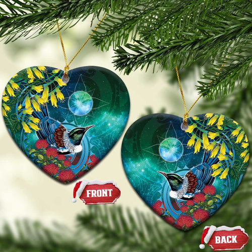 New Zealand Tui Bird Ceramic Ornament Maori Koru With Pohutukawa Galaxy Style - Aussie Hoodie