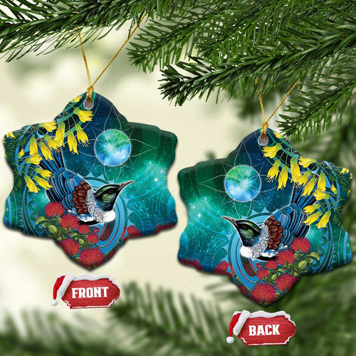 New Zealand Tui Bird Ceramic Ornament Maori Koru With Pohutukawa Galaxy Style - Aussie Hoodie