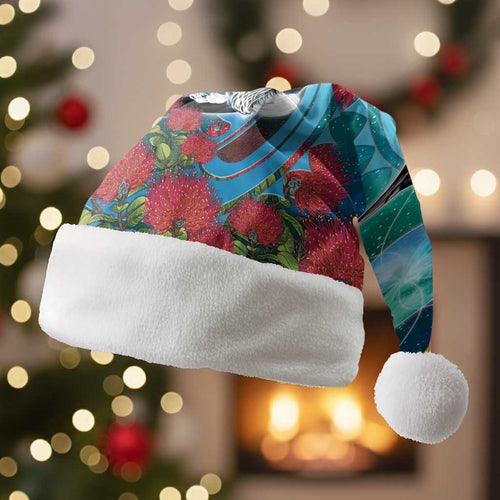 New Zealand Tui Bird Christmas Santa Hat Maori Koru With Pohutukawa Galaxy Style - Aussie Hoodie