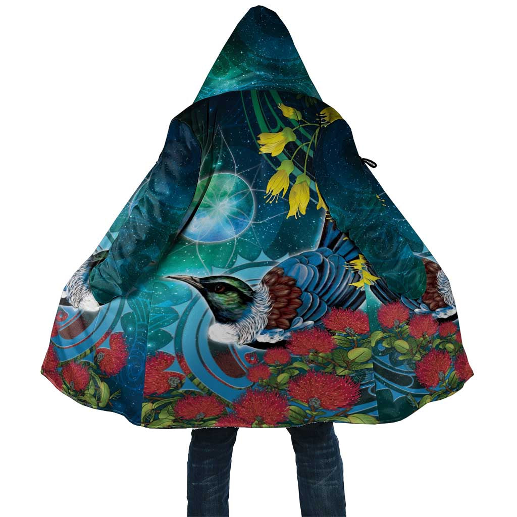 New Zealand Tui Bird Cloak Maori Koru With Pohutukawa Galaxy Style - Aussie Hoodie