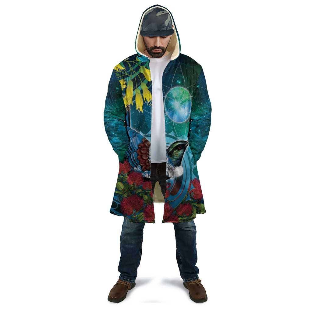 New Zealand Tui Bird Cloak Maori Koru With Pohutukawa Galaxy Style - Aussie Hoodie