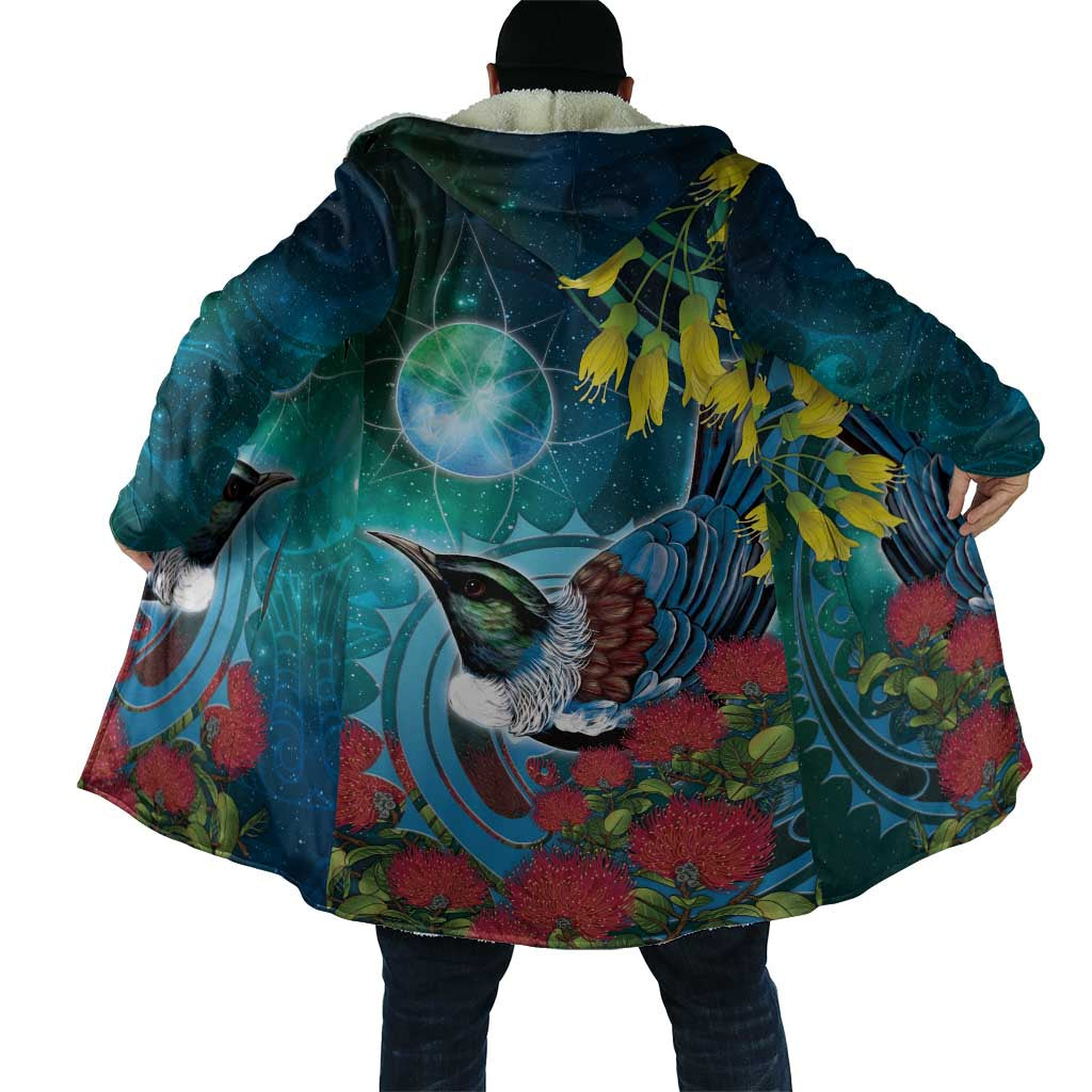 New Zealand Tui Bird Cloak Maori Koru With Pohutukawa Galaxy Style - Aussie Hoodie