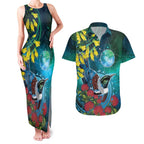 New Zealand Tui Bird Couples Matching Tank Maxi Dress and Hawaiian Shirt Maori Koru With Pohutukawa Galaxy Style - Aussie Hoodie