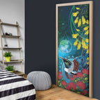 New Zealand Tui Bird Door Cover Maori Koru With Pohutukawa Galaxy Style - Aussie Hoodie