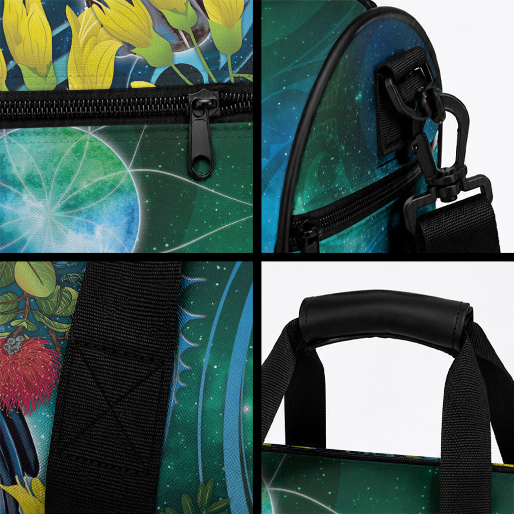 New Zealand Tui Bird Duffle Bag Maori Koru With Pohutukawa Galaxy Style
