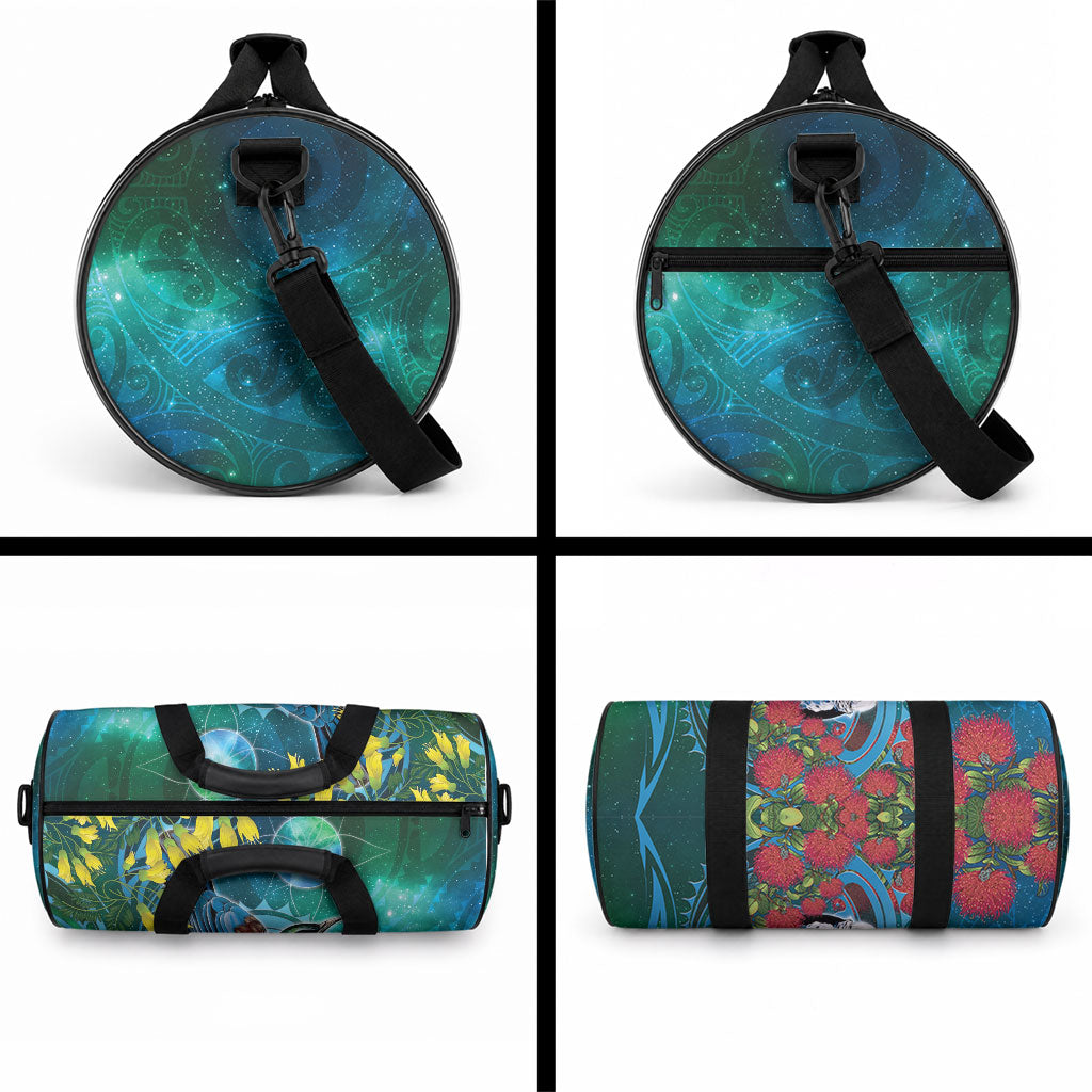 New Zealand Tui Bird Duffle Bag Maori Koru With Pohutukawa Galaxy Style