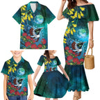 New Zealand Tui Bird Family Matching Mermaid Dress and Hawaiian Shirt Maori Koru With Pohutukawa Galaxy Style - Aussie Hoodie