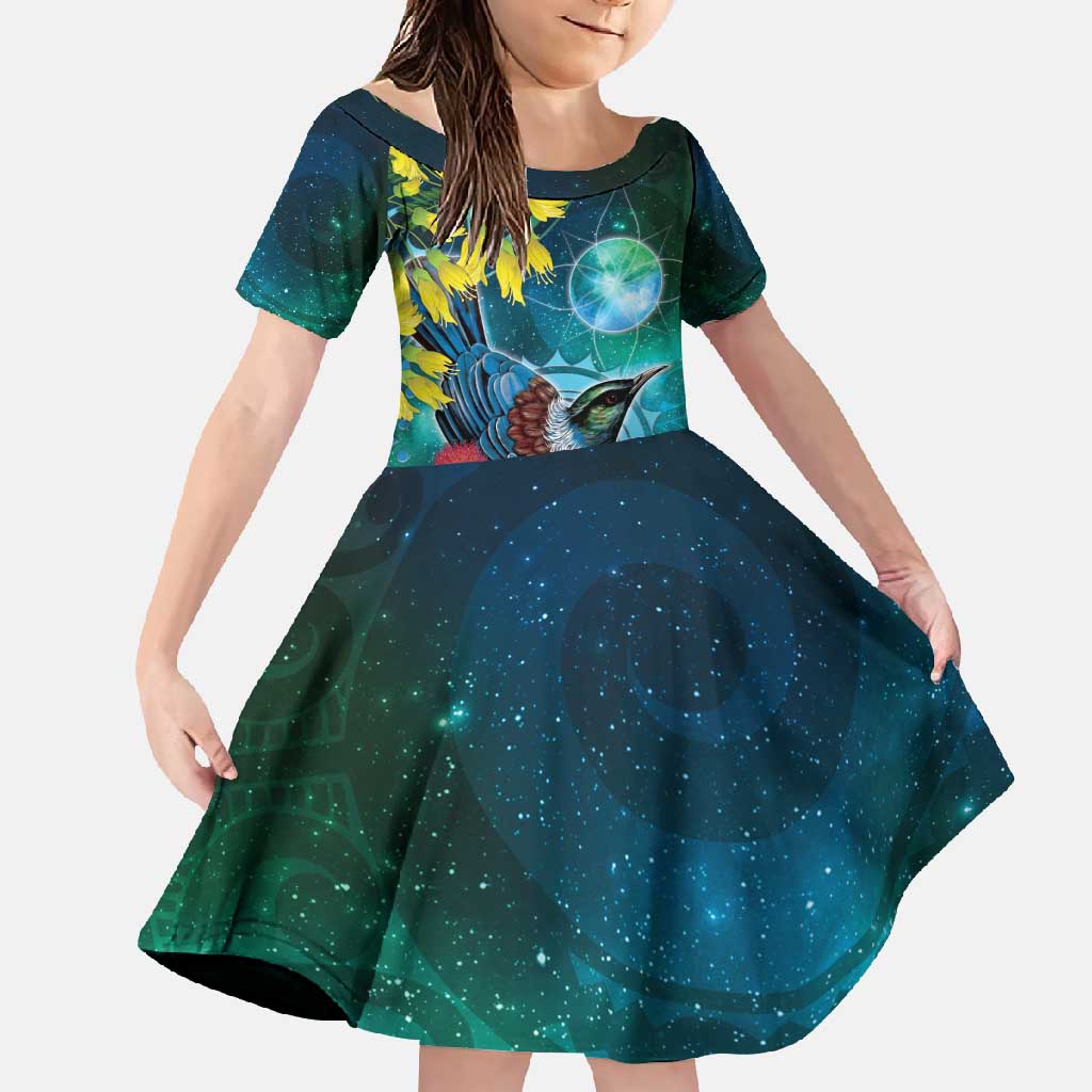 New Zealand Tui Bird Family Matching Mermaid Dress and Hawaiian Shirt Maori Koru With Pohutukawa Galaxy Style - Aussie Hoodie