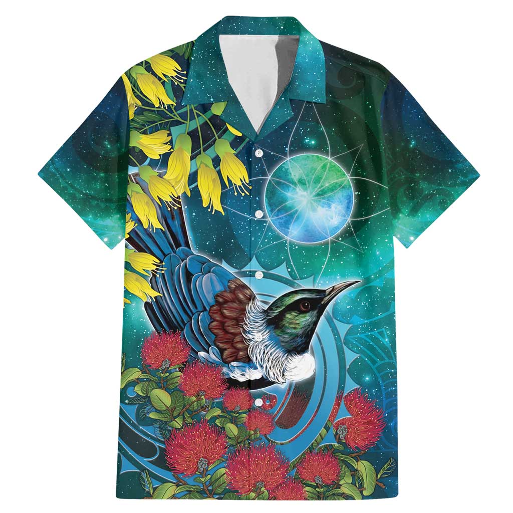 New Zealand Tui Bird Family Matching Mermaid Dress and Hawaiian Shirt Maori Koru With Pohutukawa Galaxy Style - Aussie Hoodie
