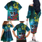 New Zealand Tui Bird Family Matching Off The Shoulder Long Sleeve Dress and Hawaiian Shirt Maori Koru With Pohutukawa Galaxy Style - Aussie Hoodie