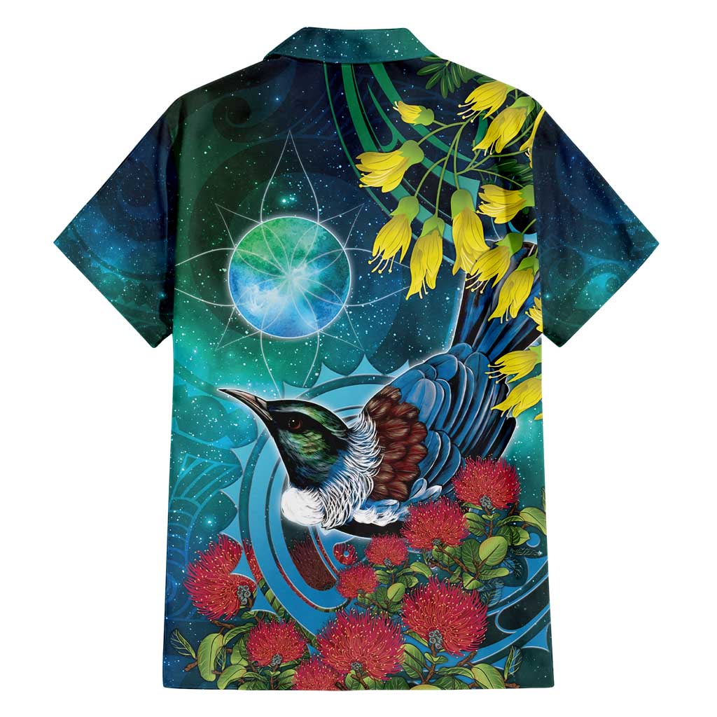 New Zealand Tui Bird Family Matching Off Shoulder Maxi Dress and Hawaiian Shirt Maori Koru With Pohutukawa Galaxy Style - Aussie Hoodie