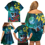 New Zealand Tui Bird Family Matching Off Shoulder Short Dress and Hawaiian Shirt Maori Koru With Pohutukawa Galaxy Style - Aussie Hoodie