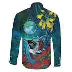 New Zealand Tui Bird Family Matching Off Shoulder Short Dress and Hawaiian Shirt Maori Koru With Pohutukawa Galaxy Style - Aussie Hoodie