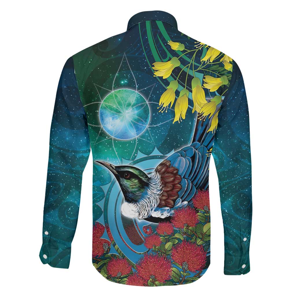 New Zealand Tui Bird Family Matching Off Shoulder Short Dress and Hawaiian Shirt Maori Koru With Pohutukawa Galaxy Style - Aussie Hoodie