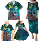 New Zealand Tui Bird Family Matching Puletasi and Hawaiian Shirt Maori Koru With Pohutukawa Galaxy Style - Aussie Hoodie