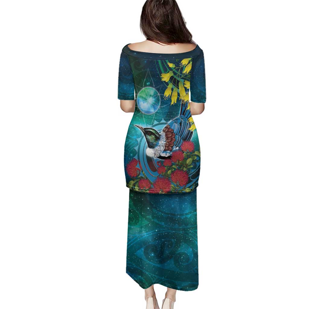 New Zealand Tui Bird Family Matching Puletasi and Hawaiian Shirt Maori Koru With Pohutukawa Galaxy Style - Aussie Hoodie