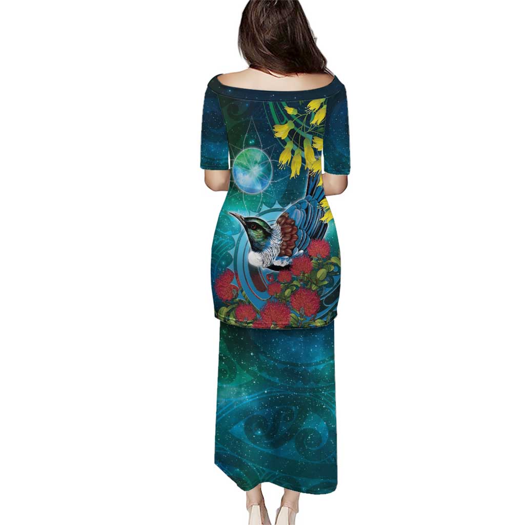 New Zealand Tui Bird Family Matching Puletasi and Hawaiian Shirt Maori Koru With Pohutukawa Galaxy Style - Aussie Hoodie