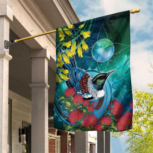 New Zealand Tui Bird Garden Flag Maori Koru With Pohutukawa Galaxy Style - Aussie Hoodie