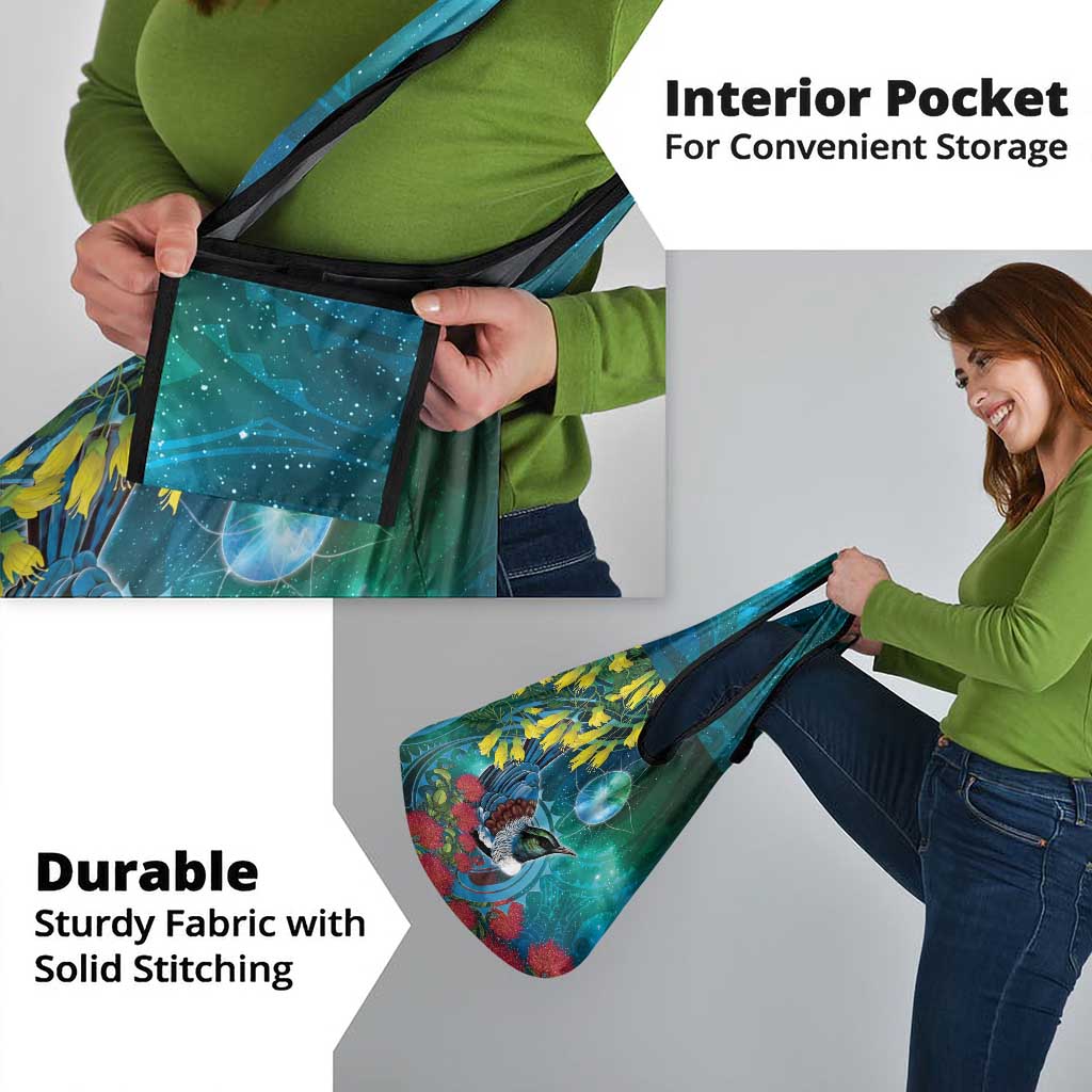 New Zealand Tui Bird Grocery Bag Maori Koru With Pohutukawa Galaxy Style - Aussie Hoodie