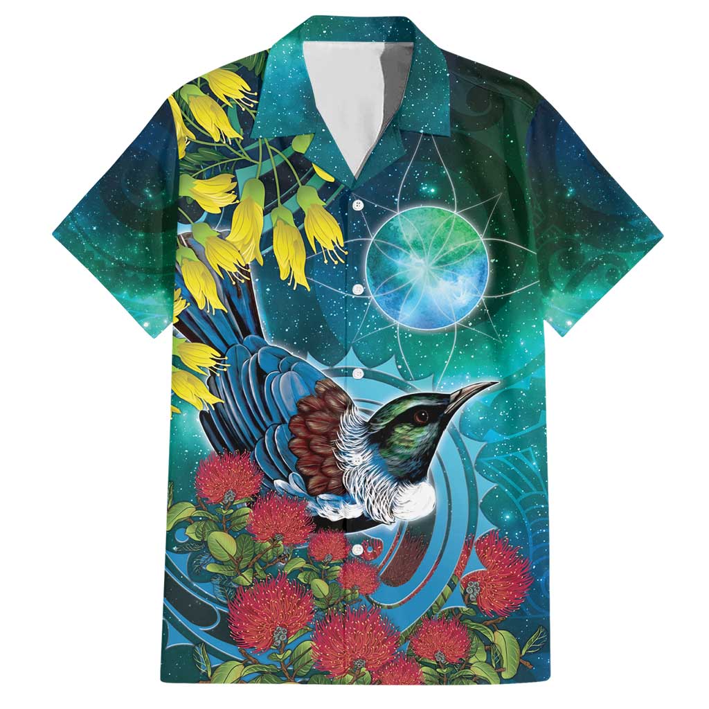 New Zealand Tui Bird Hawaiian Shirt Maori Koru With Pohutukawa Galaxy Style - Aussie Hoodie