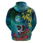 New Zealand Tui Bird Hoodie Maori Koru With Pohutukawa Galaxy Style - Aussie Hoodie